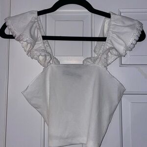 SHEIN white top with ruffle sleeve design